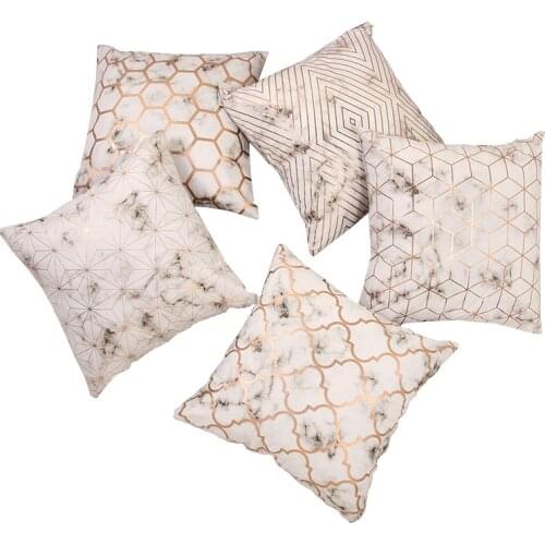 New Gold Bronzing Marble Velvet Cushions Case Nordic Geometric Ultra Soft Pillows for Living Room Decor Sofa Couch Throw Pillows