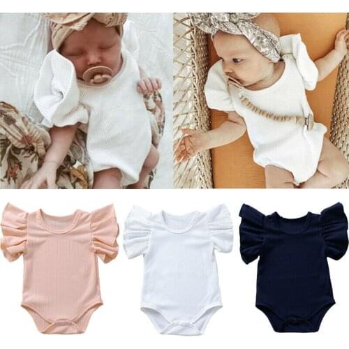 0-18M Newborn Infant Baby Girl Clothes Ruffle Short Sleeve Romper Jumpsuit Summer Outfit Clothing Solid ropa bebe
