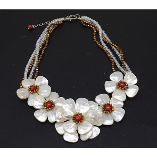 4rows white South Sea Shell pearl flower necklace 45cm Wholesale for women xmas gift quartz
