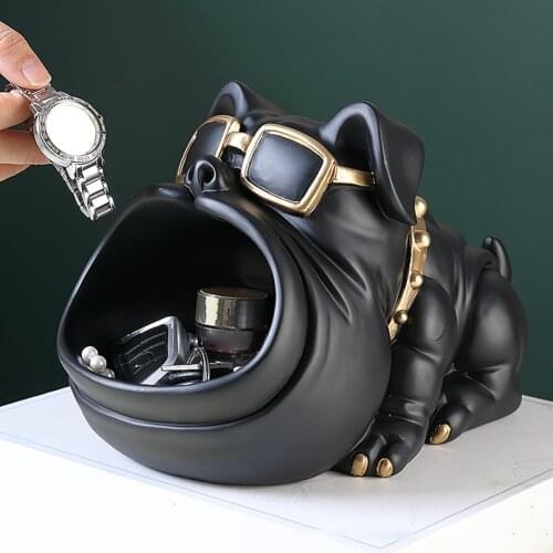 Animal Dog Shape Figurine Storage Tray Resin Statue Desk Key Plate Coin Plate Sundries Box Sculpture For Home Modern Decoration