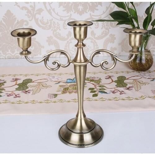 Nordic Metal Bronze Plated Candle Holder Retro Vintage 3-Arms Candelabra For Wedding Decoration Candlelight Dinner Bar Party