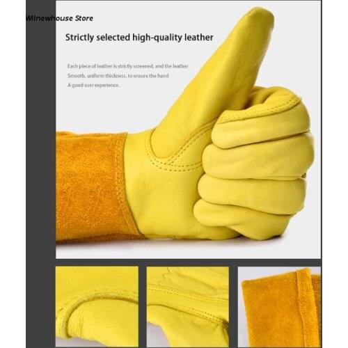 F62A Leather Breathable Gauntlet Gloves Rose Pruning Long Sleeve Gloves for Men and Women Best Gardening Glove Garden Gifts