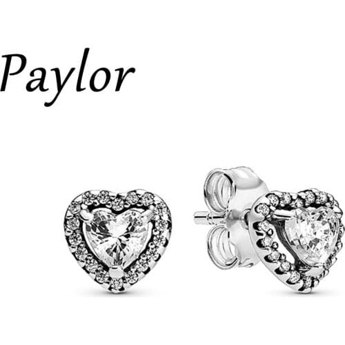 Paylor Stud Earrings Silver Color In My Heart, Clear CZ Zircon Earrings Female Classic Ear Brincos Gift Dropshipping