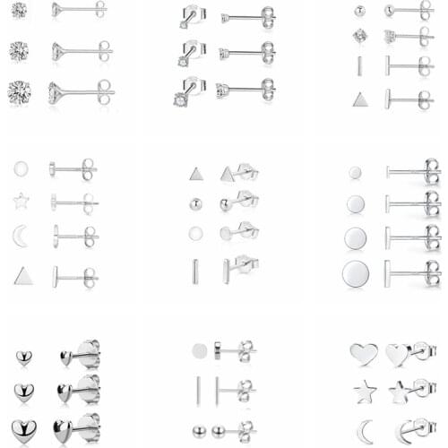 AIDE Pendientes Plata 925 Sterling Silver Stud Earring For Women 1 Set Zircon Star Moon Piercing Earings Fine Jewelry Gifts CZ