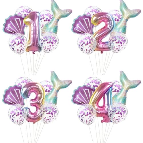 7pcs Mermaid Party Balloons 0 1 2 3 4 5 6 7 8 9 Number Foil Balloon Kids Birthday Party Decorations Baby Shower Helium Globos