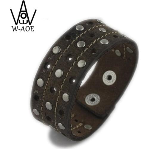 2019 Punk Rock PU Leather Wide Cuff Bracelets & Bangles for Women Men Fashion Jewelry Adjustable Buckle Wristband Bracelet