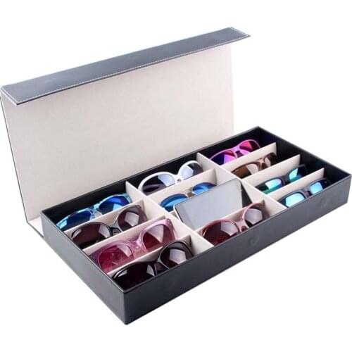 12 Grids Sunglasses Box High-end Jewelry Box PU Leather Cloth Glasses Boxes