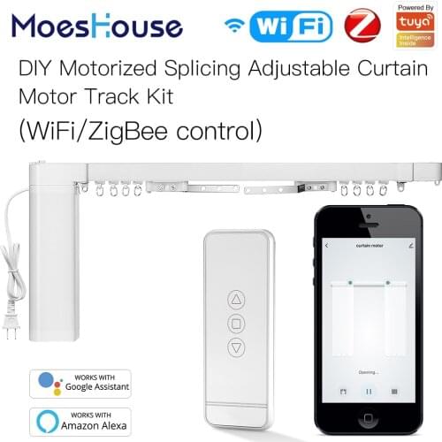 New Smart WiFi Motorized Splicing Curtain DIY Track Tuya Motor RF Remote Smart Life Tuya APP Control With Alexa Google Home