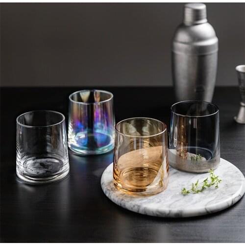 Glass Cup 300ml Round Wine Whiskey Waterware Goblet Creativity Colorful Transparent Home Kitchen Hotel Bar Decoration Drinkware