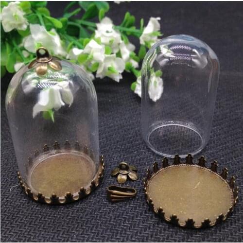 3sets 38*25mm glass globe teeth base tray beads cap free clasp glass vial pendant bell shape necklace pendant cute charms