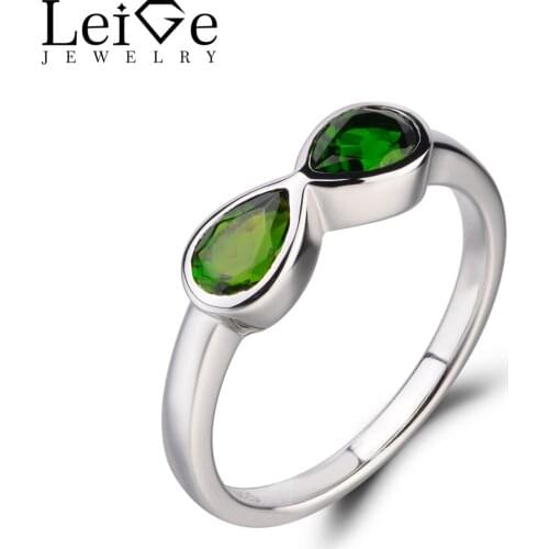 Leige Jewelry Chrome Diopside Ring Pear Cut Gemstone Double Stone Infinity Rings for Her Fine Romantic Jewelry Valentine Gifts