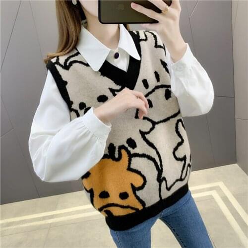 21118 on the elevator after 2 hall 】 to film color matching sleeveless v-neck calf knitted vest [1139] 37