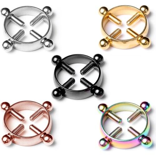 Adjustable Women Stainless Steel nipple clamps Ring Screw Jewelry Sexy Nipple Clips Clit Clamp Restraints Bondage Flirt Sex Toys