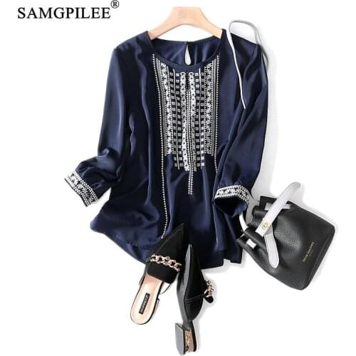 Women T-shirts 2021 Casual T-shirty Damskie Broadcloth Three Quarter Sleeve Embroidery Print O-neck Women Fashion T-shirts 3XL