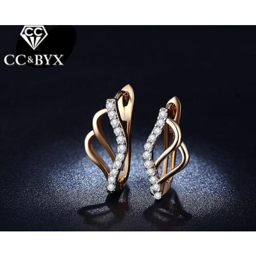 Feather Shape Clip Earrings For Women Earring With Austrian Crystal Boucle d'oreille Femme Wholesale E023