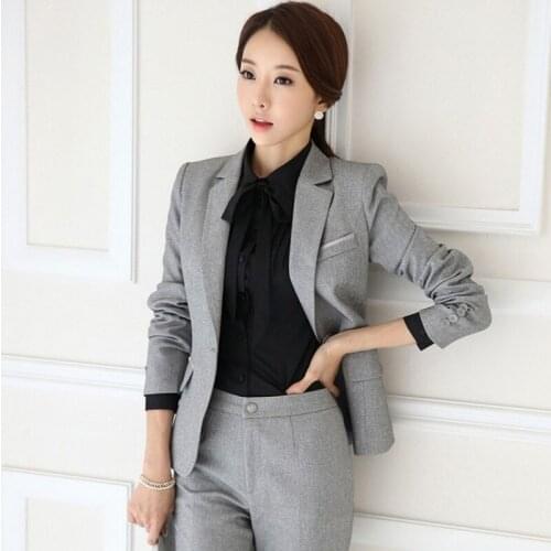 Office Ladies Formal Business Work Skirt Suit Slim Fit Notched Collar Blazer Skirt Set Women Autumn Jacket Uniform Outfits Suits