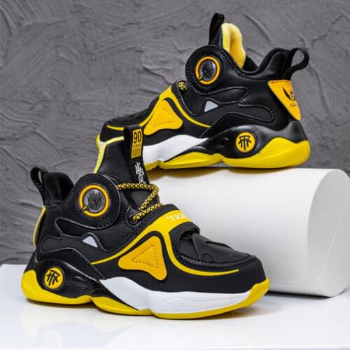 Winter Yellow Kids Sports Shoes Comfortable Warm High-Top Sneakers For Boy Casual Wear-Resisting Boys Running Shoes Bambas Niño