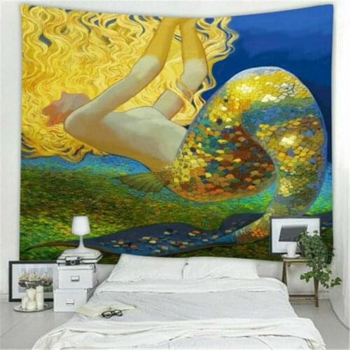 Gold Mermaid Print Psychedlic Art Home Tapestry Wall Decor