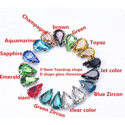 20pcs 5*8mm Teardrop shape rhinestone Colorful Crystal diamond Sew On metal Claw With Holes Clothing shoes DIY decor wedding