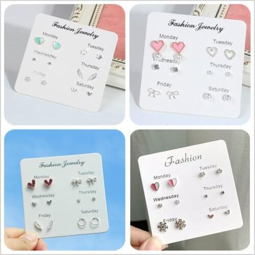 2021 New Personality Youth Wind Pink Love Pearl Peach Heart Butterfly Tie Box 6 Pieces Earrings for women