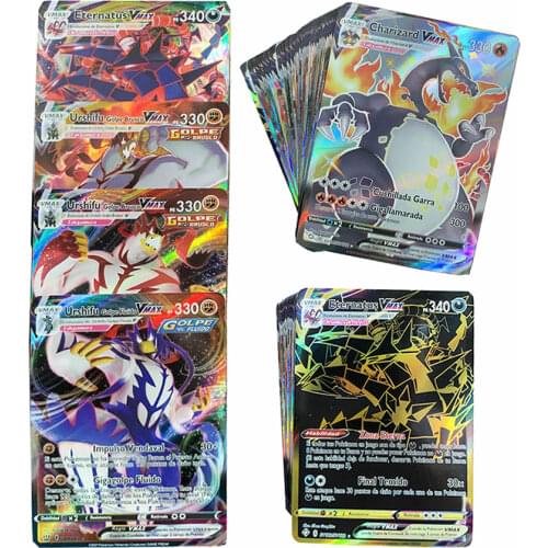 60pcs Spanish Pokemon Vmax Card Box Spain Pokémon Shining Card Display Pikachu Charizard Playing Game Childer Kids Toys Gift