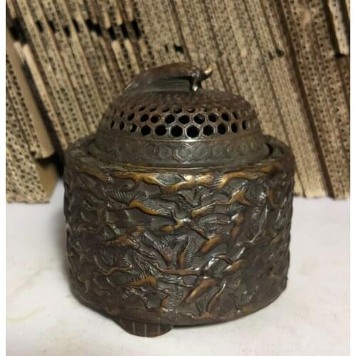 Archaic Antique Bronze carved myriad crane statue censer Incense Burners