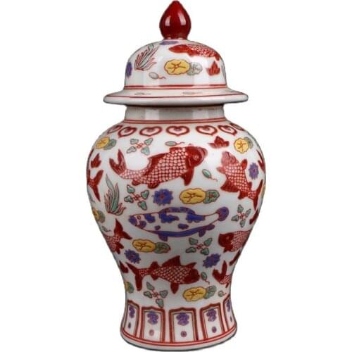 Chinese Old Porcelain Colorful Fish And Algae Covered Jar