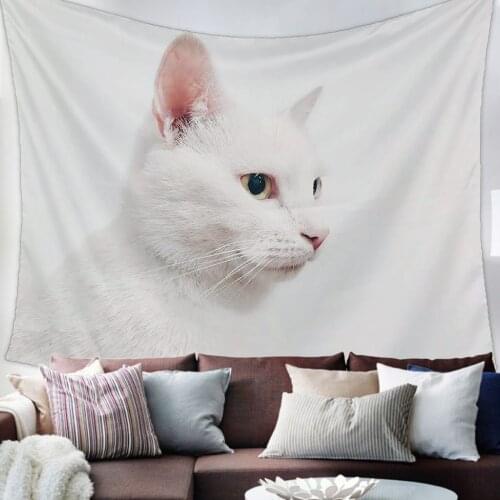 White Cat Brown Eyes Tapestry Wall Hanging Living Room Decor Wall Hanging Tapestry Yoga Mat Home Decor Art