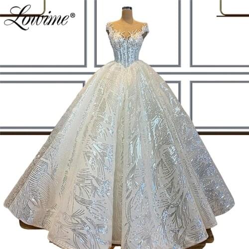 Shiny Sequins Custom Pearls Wedding Dresses 2020 Capped Sleeves Muslim Arabic Wedding Gowns Robe De Mariee A Line Bridal Gowns