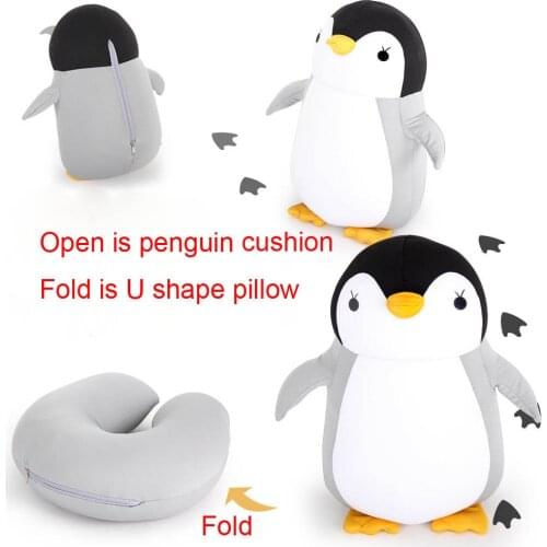 Deformable U-shape Travel Pillows for Airplane Penguins Cushion Plush Toy Neck Pillow for Car Office Nap Headrest Nackenkissen
