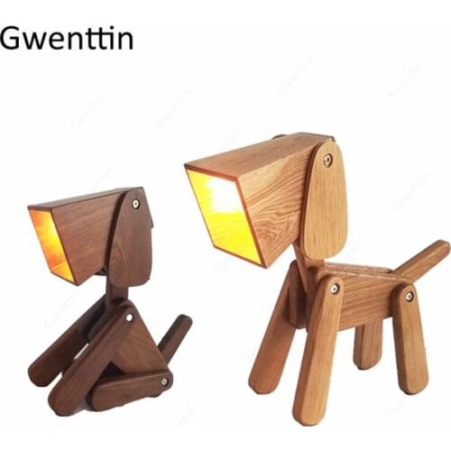 Wood Dog Modern Creative Foldable Table Lamps for Study Bedroom Bedside Home Art Decor Led Stand Desk Light Fixtures Luminarias