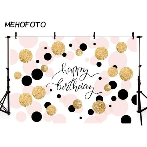 MEHOFOTO Birthday Party Backdrop Golden Black Pink Wave Point Decoration Photography Background for Photobooth Photo Studio