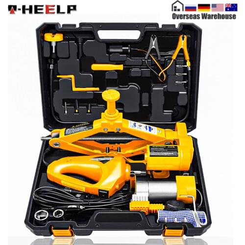 E-HEELP 3 in 1 Electric Car Jack kit 12V 3Ton Auto lift With Impact Wrench And Air Pump Electric Jacks Lifting Tools For Car SUV