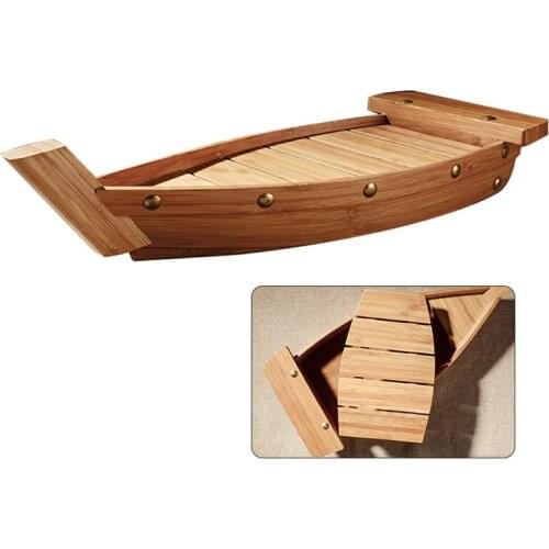 HOT SALE 1Pcs Practical Bamboo Sushi Plate Boat Shaped Dish Japanese Style Snack Tray Serving Dish