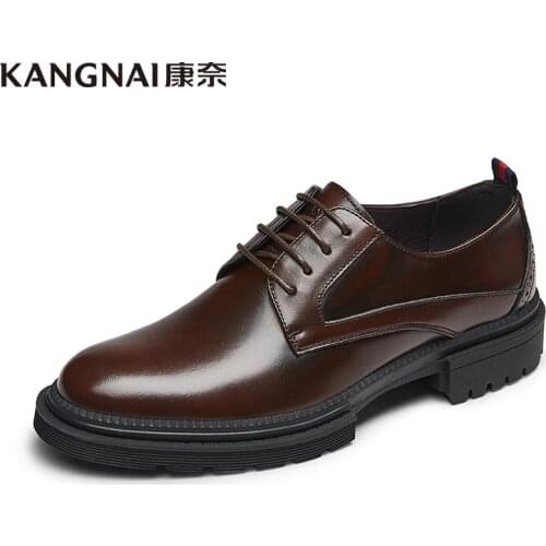 KANGNAI Formal Shoes Brogue Classic Genuine Leather Oxfords Lace-Up Wedding Business Suits Shoes for Men