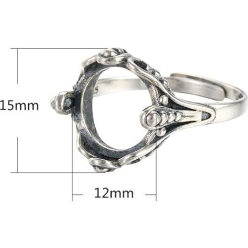 Ring Setting for 12x12mm Round Cabochons Antique Style Ring Blank Thai Sterling Silver Adjustable Ring Base SR0398