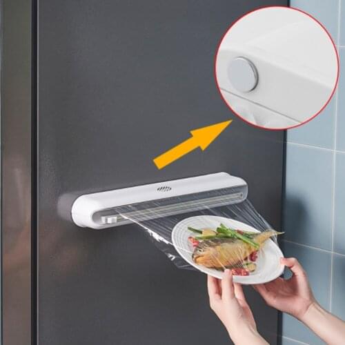 Cling Film Cutting Box Wall-mounted Suction Cup Adjustable Plastic Wrap Cutter Home kitchen Accessory Food Storage Preservation