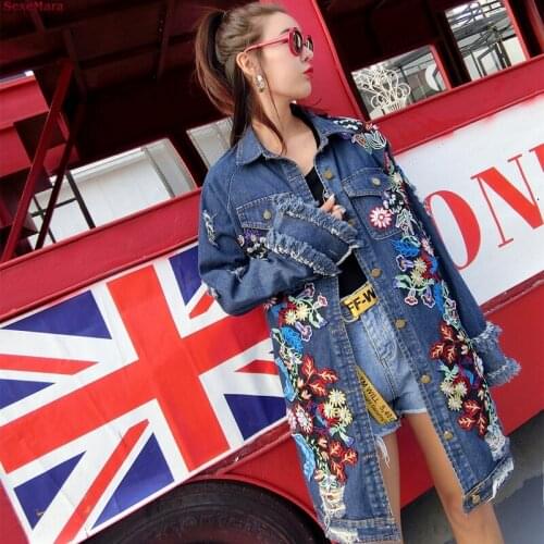 2020 Fashion Autumn And Winter The New Heavy Industry Embroidery Beading Burr Loose Cowboy Coat Free Shipping