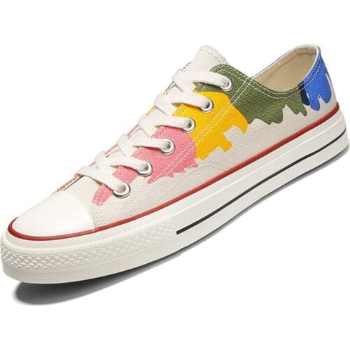 Graffiti Canvas Shoes Men Vulcanized Shoes Sneakers Lace-up Casual Shoes Breathable Walking Flat Men Board Shoes