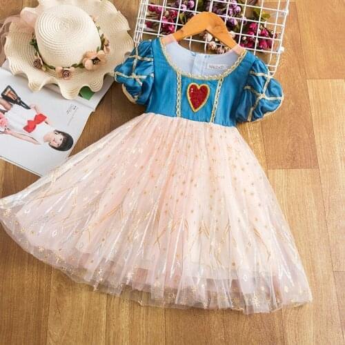 Cute Fairy Princess Girls Clothes Short Sleeve Printed Patchwork Tutu Dresses Performance Costume Childrens Party Dresses 3-10Y