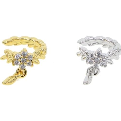 Fashion Statement Flower Ear Cuff Wrap Earrings Leaves Jewelry Pave Clear CZ No Piercing Cartilage Clip Tragus earrings bijoux