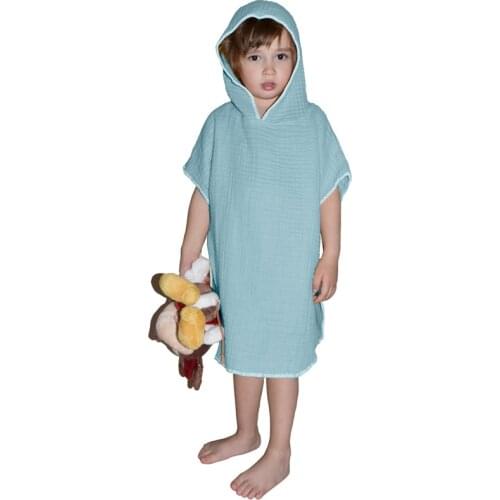 Muslin Turkish Unisex Kids Hooded Towel Pancho , 100 % Cotton , Soft, Absorbent, Natural, Garment Wash