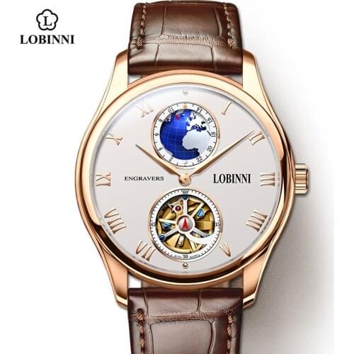 LOBNIN 2021 New Dress Men Watch Top Brand Mens Mechanical Watches Automatic Tourbillon Skeleton Watch Men Relogio Masculino