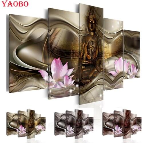 Buddha lotus diamond painting Wall Painting 5pcs diy 5d mosaic picture of rhinestone home Decoration diamond embroidery for sale