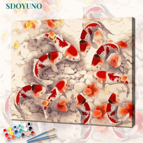 SDOYUNO Oil Paint By Numbers Kits Fish DIY Painting By Numbers On Canvas Frameless 60x75cm Home Decor Animals Wall Art