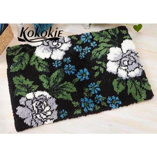 Flowers latch hook kits for adults large printed canvas yarn carpet diy latch hook rug kits carpet embroidery carpet diy rug