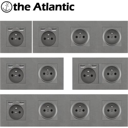 France FR Wall Power Socket USB Home Plug Socket Electrical Outlet Plastic Frame Single Double Triple Triple Quadruple Gray Grey