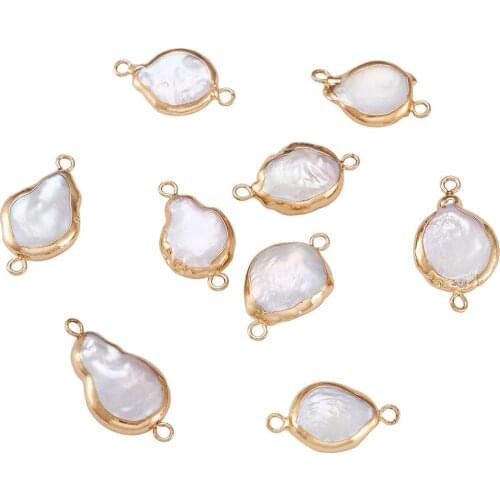 10pc Plated Natural Keshi Pearl Links with Iron Findings Drop Shape Golden Color For Jewelry Bracelet Making 20~26x11.5~12x5~6mm
