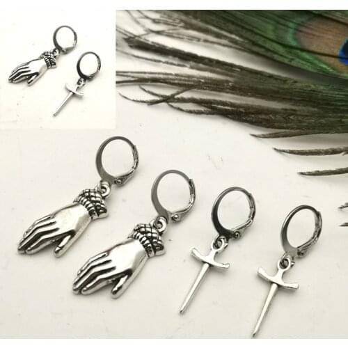 New design! Hand and dagger earring hoop pagan gothic hoop Victorian jewelry