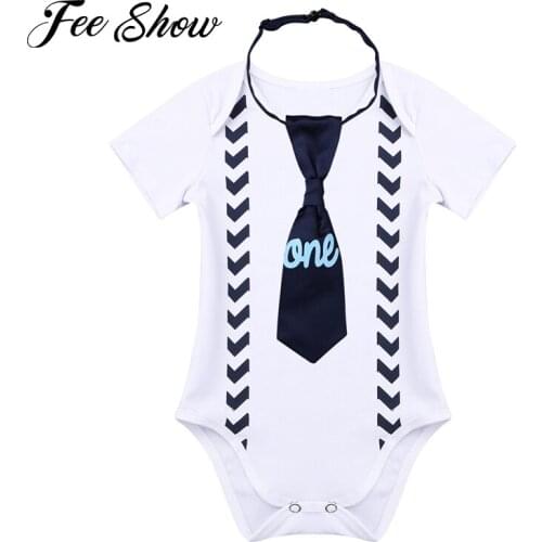Baby Boys Airplane 1st Birthday Theme Outfit Suspenders Printed Romper with Adjustable Necktie Photo Costume Baby Clothes